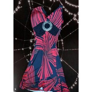 Vintage Y2K Red Halter Dress With Sparkly Details & Cinched Waist Fixed W Broach